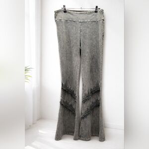 Chatoyant Gray Flared Jeans with Fringe Detail